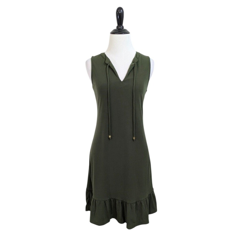 NEW Michael Kors Olive Green Drawstring Accent Ruffle Hem Dress - Size XS Womens